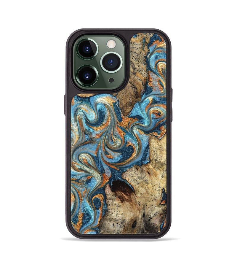 iPhone 13 Pro Wood Phone Case - Marlon (Teal & Gold, 827588)