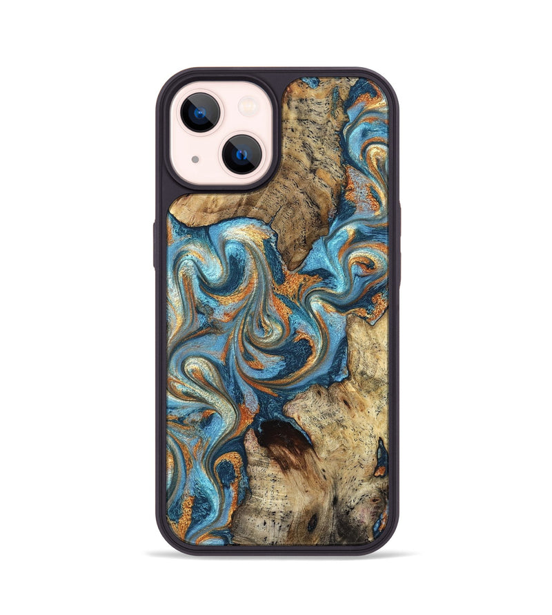 iPhone 14 Wood Phone Case - Marlon (Teal & Gold, 827588)
