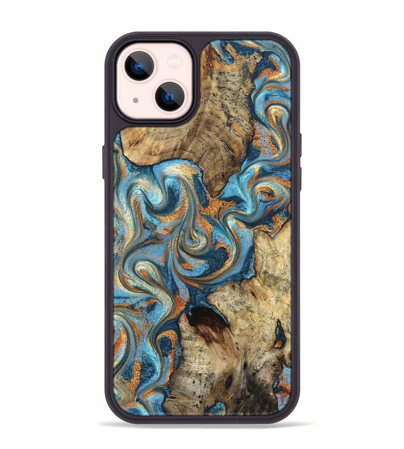 iPhone 14 Plus Wood Phone Case - Marlon (Teal & Gold, 827588)