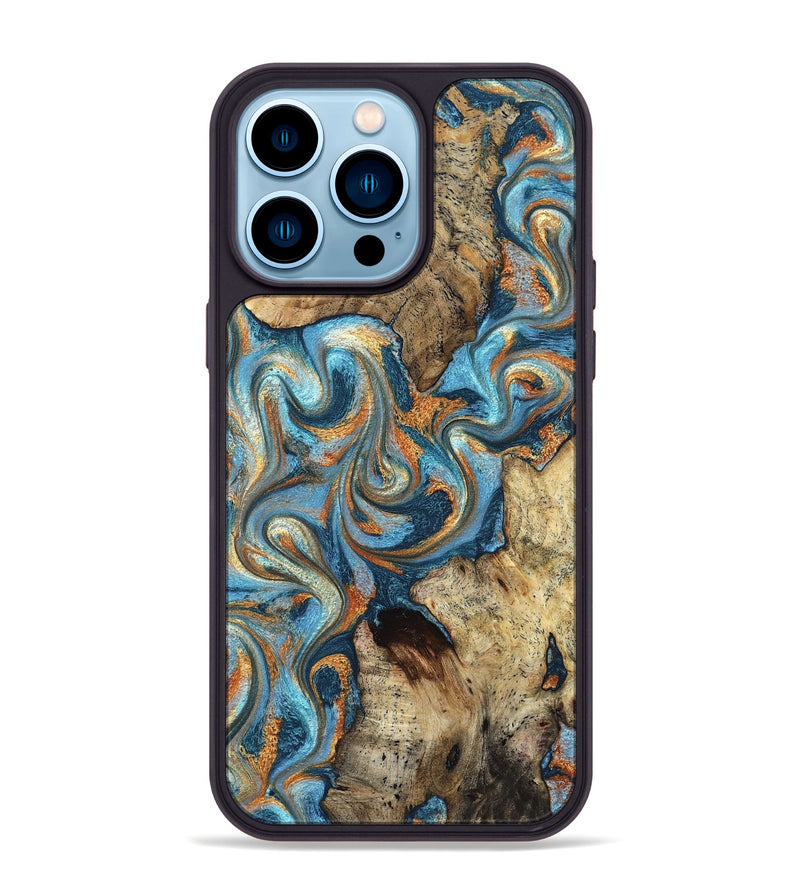 iPhone 14 Pro Max Wood Phone Case - Marlon (Teal & Gold, 827588)