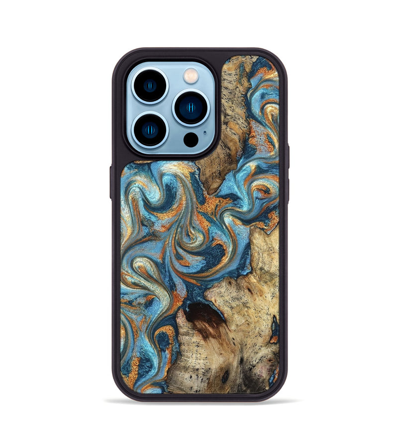 iPhone 14 Pro Wood Phone Case - Marlon (Teal & Gold, 827588)