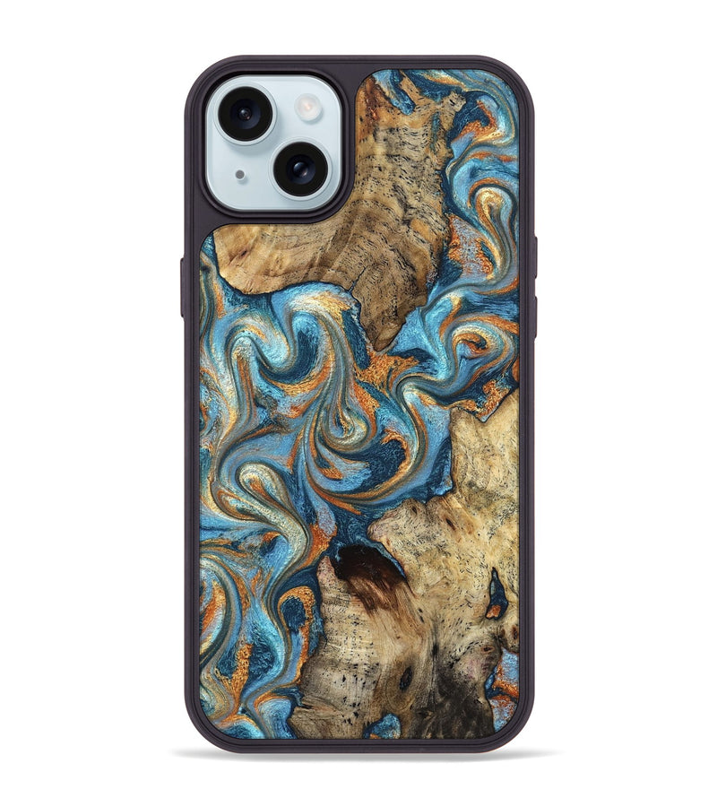iPhone 15 Plus Wood Phone Case - Marlon (Teal & Gold, 827588)