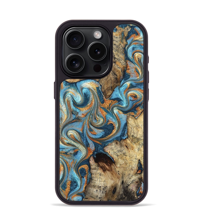 iPhone 15 Pro Wood Phone Case - Marlon (Teal & Gold, 827588)
