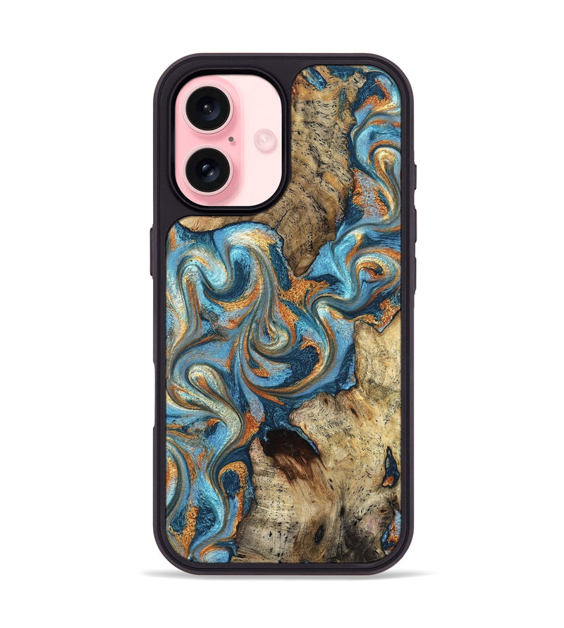 iPhone 16 Wood Phone Case - Marlon (Teal & Gold, 827588)