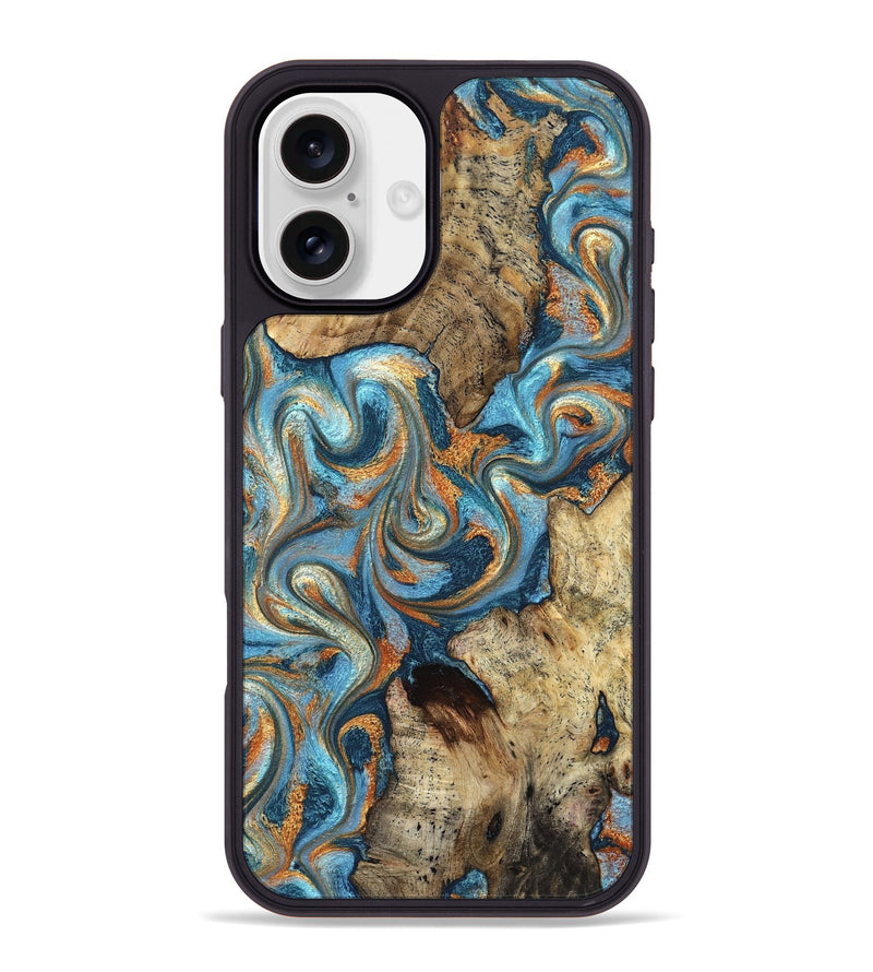 iPhone 16 Plus Wood Phone Case - Marlon (Teal & Gold, 827588)