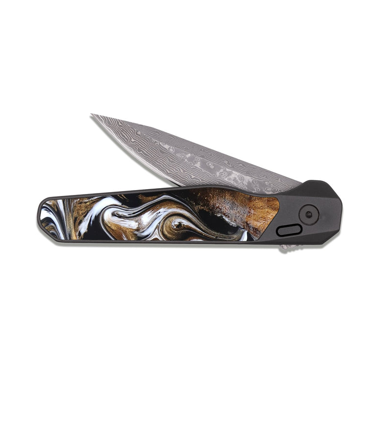 EDC Dark Damascus Wood Pocket Knife - Roxane (Black & White, 827603)