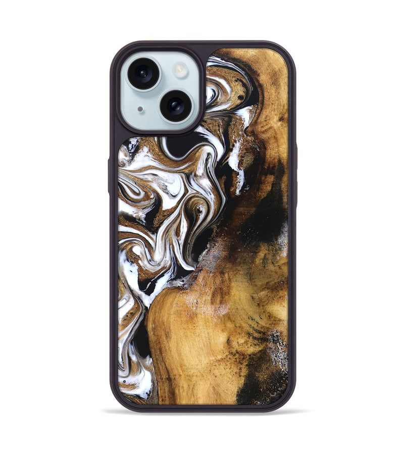 iPhone 15 Wood Phone Case - Roxane (Black & White, 827603)