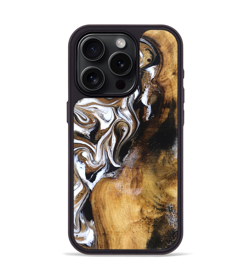 iPhone 15 Pro Wood Phone Case - Roxane (Black & White, 827603)