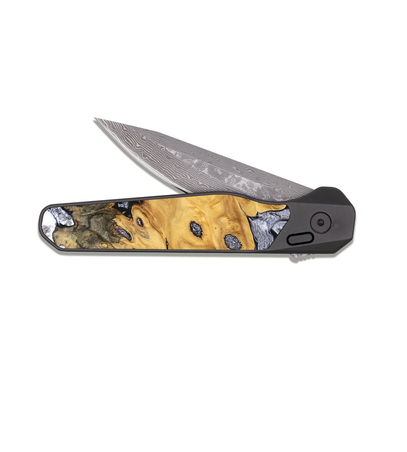 EDC Dark Damascus Wood Pocket Knife - Kinley (Black & White, 827604)