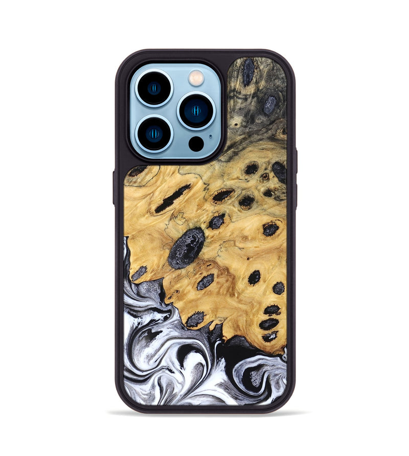 iPhone 14 Pro Wood Phone Case - Lucinda (Black & White, 827605)