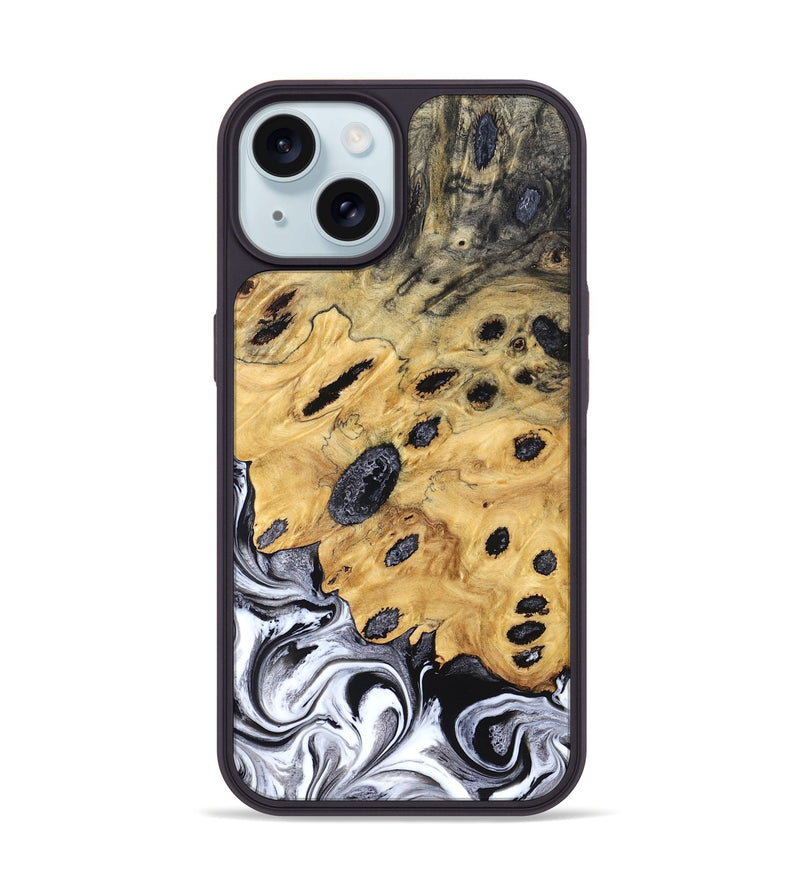 iPhone 15 Wood Phone Case - Lucinda (Black & White, 827605)