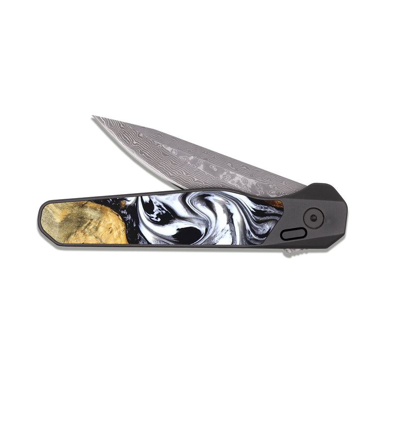EDC Dark Damascus Wood Pocket Knife - Birdie (Black & White, 827607)