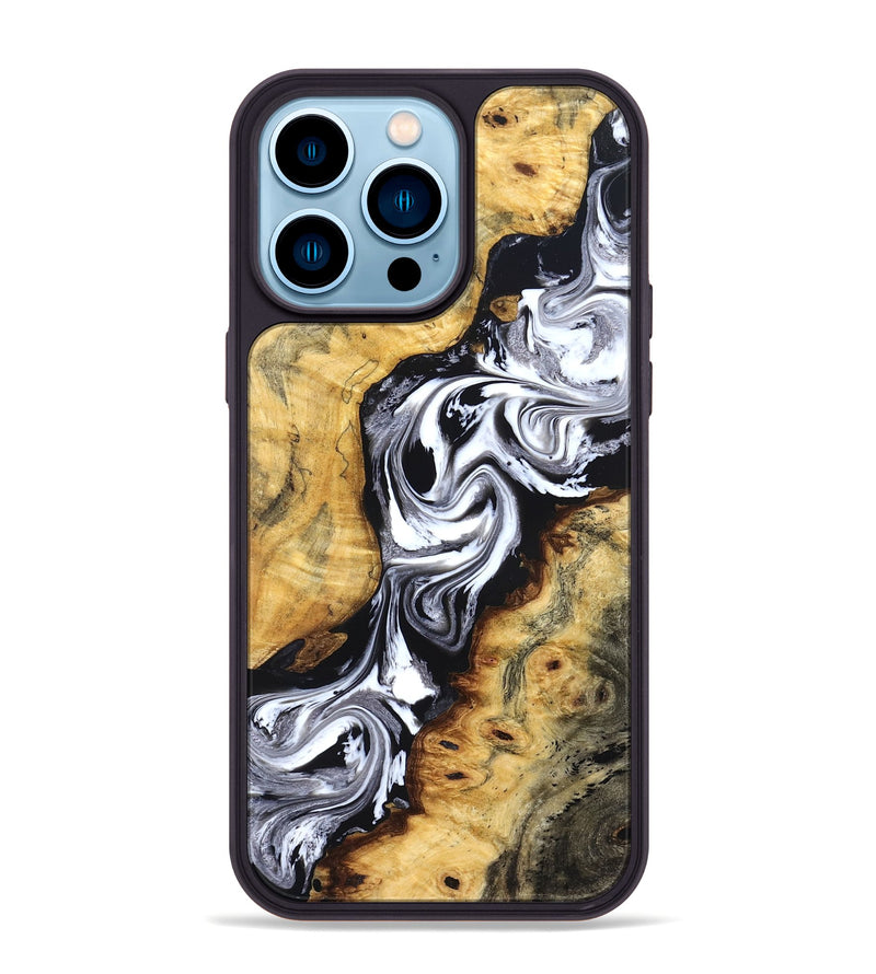 iPhone 14 Pro Max Wood Phone Case - Birdie (Black & White, 827607)