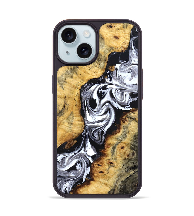 iPhone 15 Wood Phone Case - Birdie (Black & White, 827607)