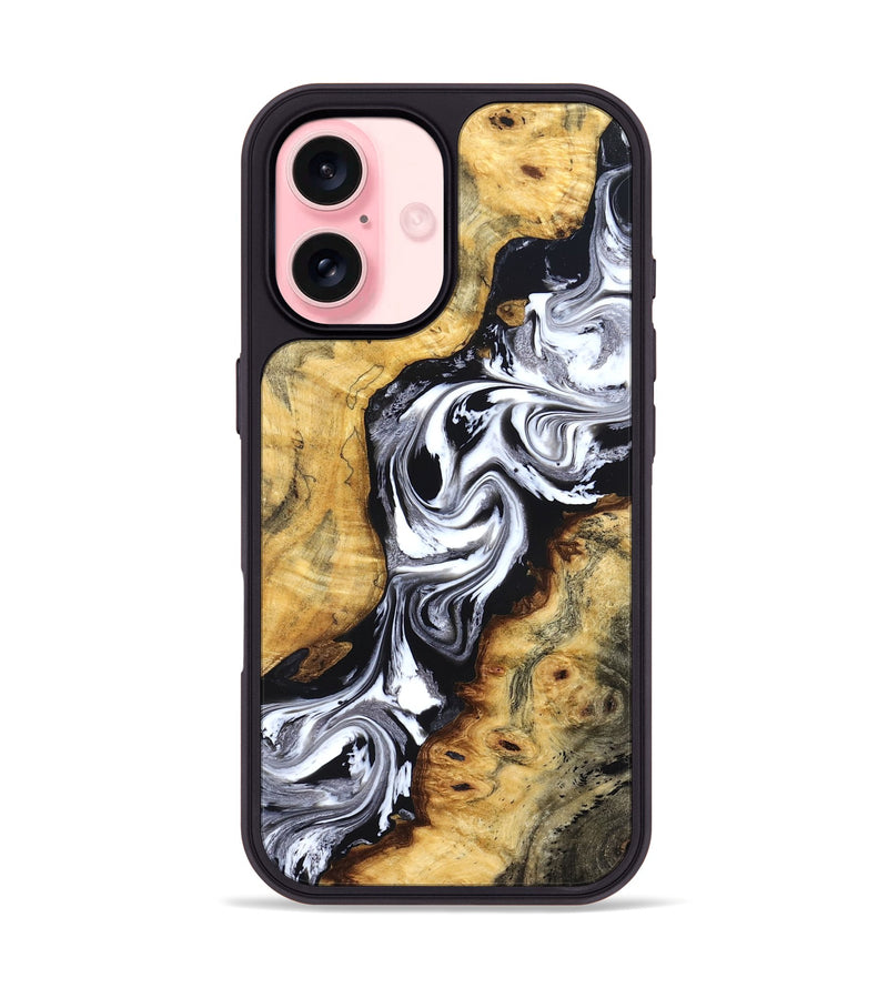 iPhone 16 Wood Phone Case - Birdie (Black & White, 827607)
