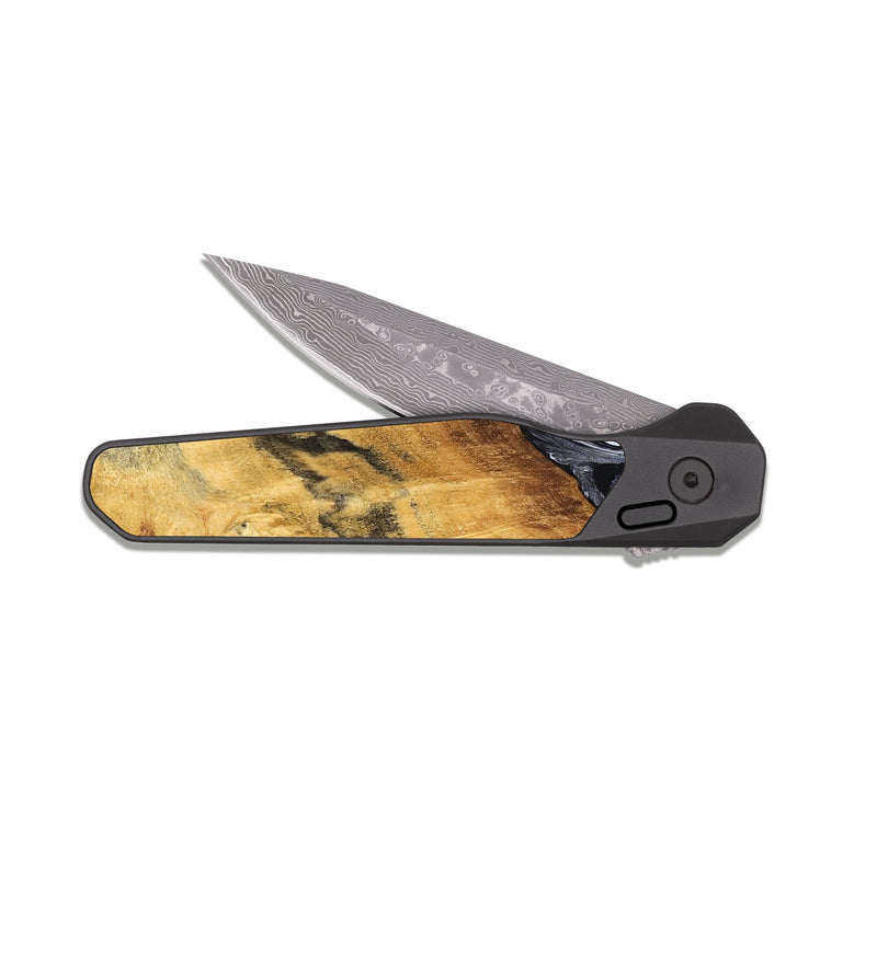 EDC Dark Damascus Wood Pocket Knife - Rishi (Black & White, 827608)