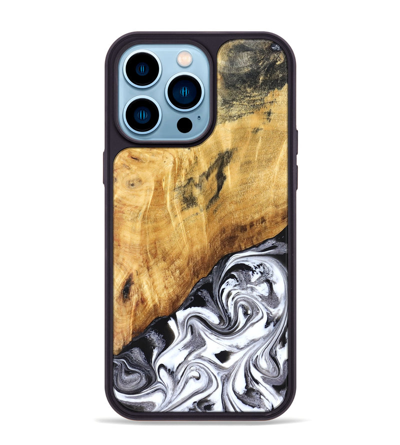 iPhone 14 Pro Max Wood Phone Case - Rishi (Black & White, 827608)