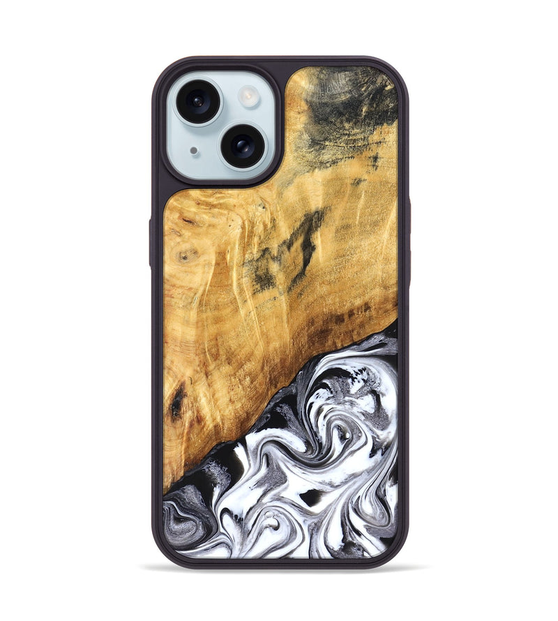 iPhone 15 Wood Phone Case - Rishi (Black & White, 827608)