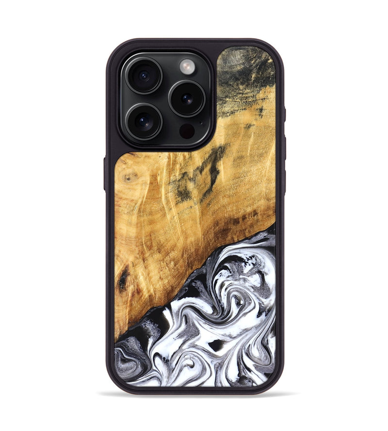iPhone 15 Pro Wood Phone Case - Rishi (Black & White, 827608)