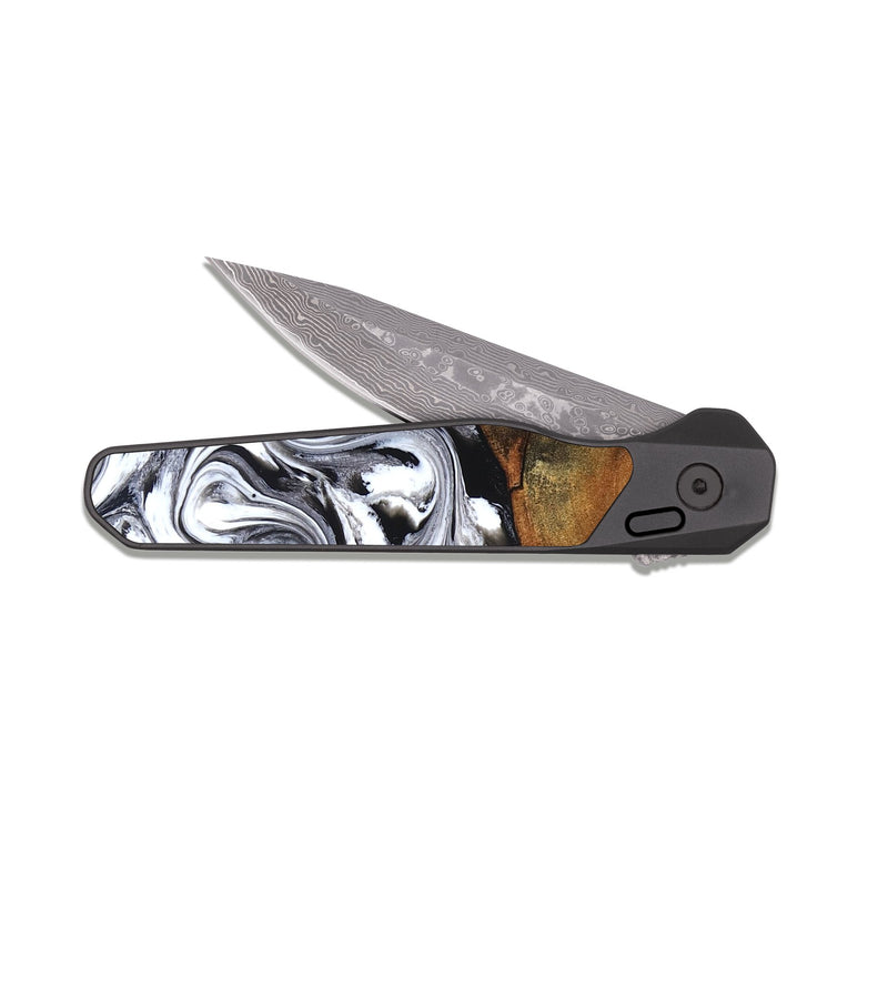 EDC Dark Damascus Wood Pocket Knife - Bess (Black & White, 827609)