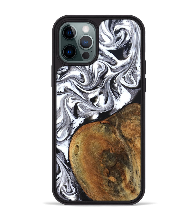 iPhone 12 Pro Max Wood Phone Case - Bess (Black & White, 827609)