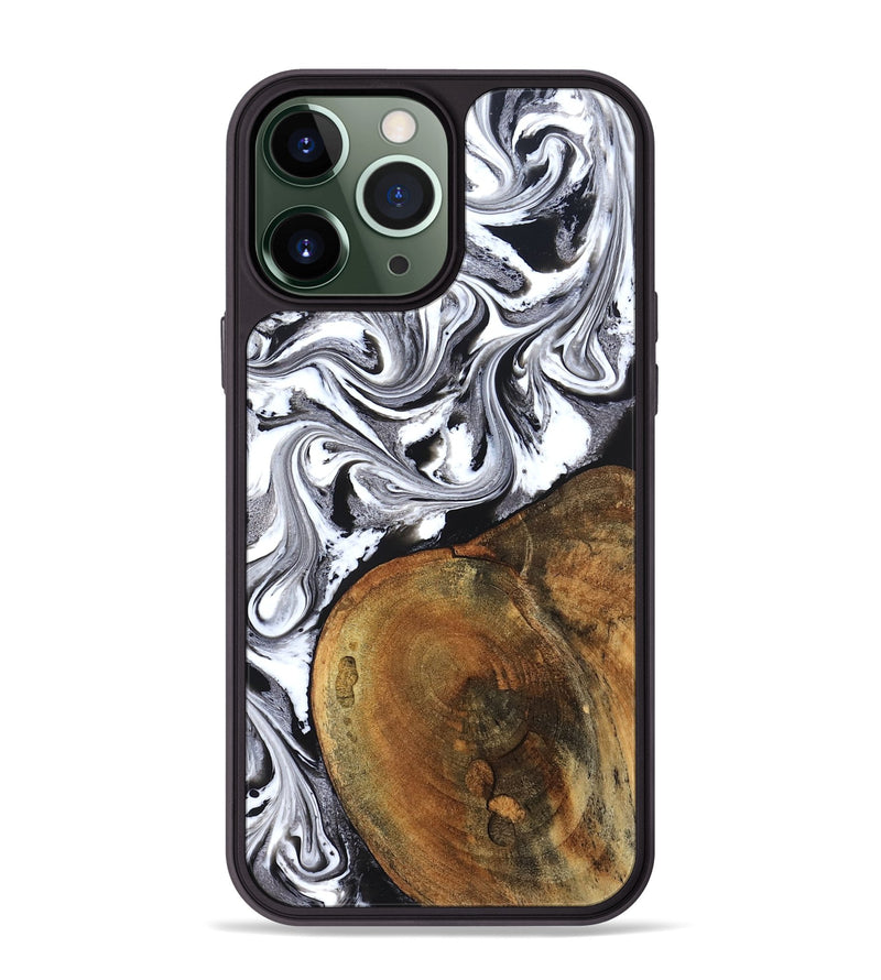 iPhone 13 Pro Max Wood Phone Case - Bess (Black & White, 827609)