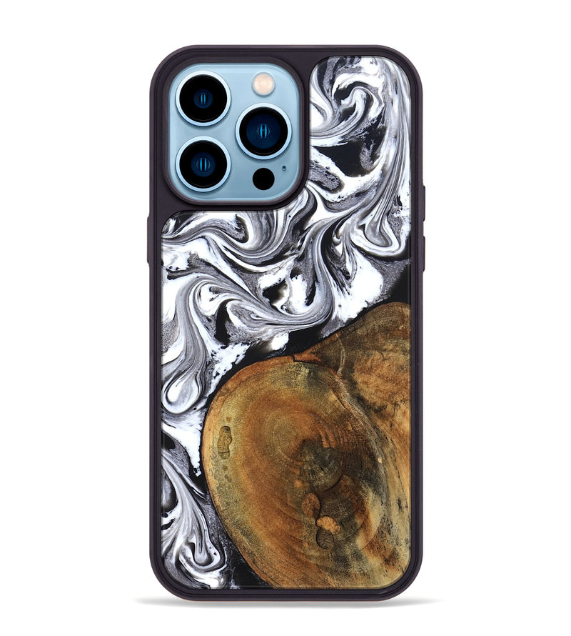 iPhone 14 Pro Max Wood Phone Case - Bess (Black & White, 827609)