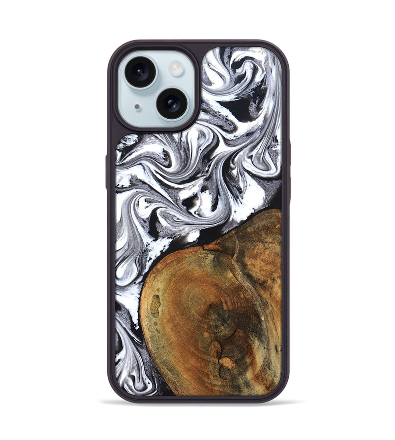 iPhone 15 Wood Phone Case - Bess (Black & White, 827609)