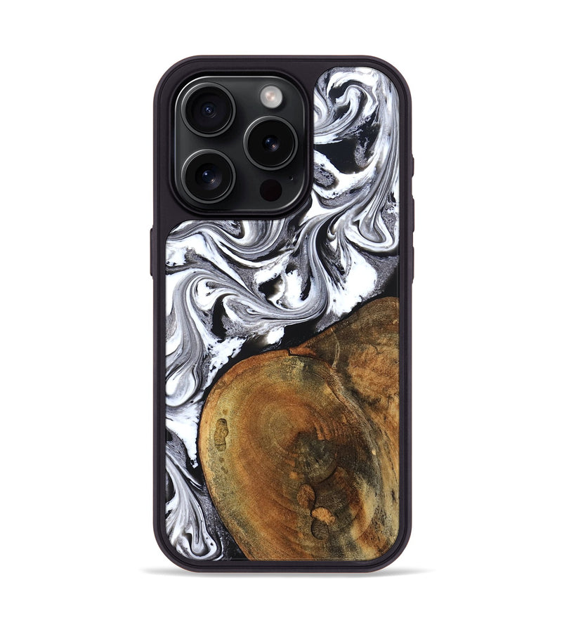 iPhone 15 Pro Wood Phone Case - Bess (Black & White, 827609)