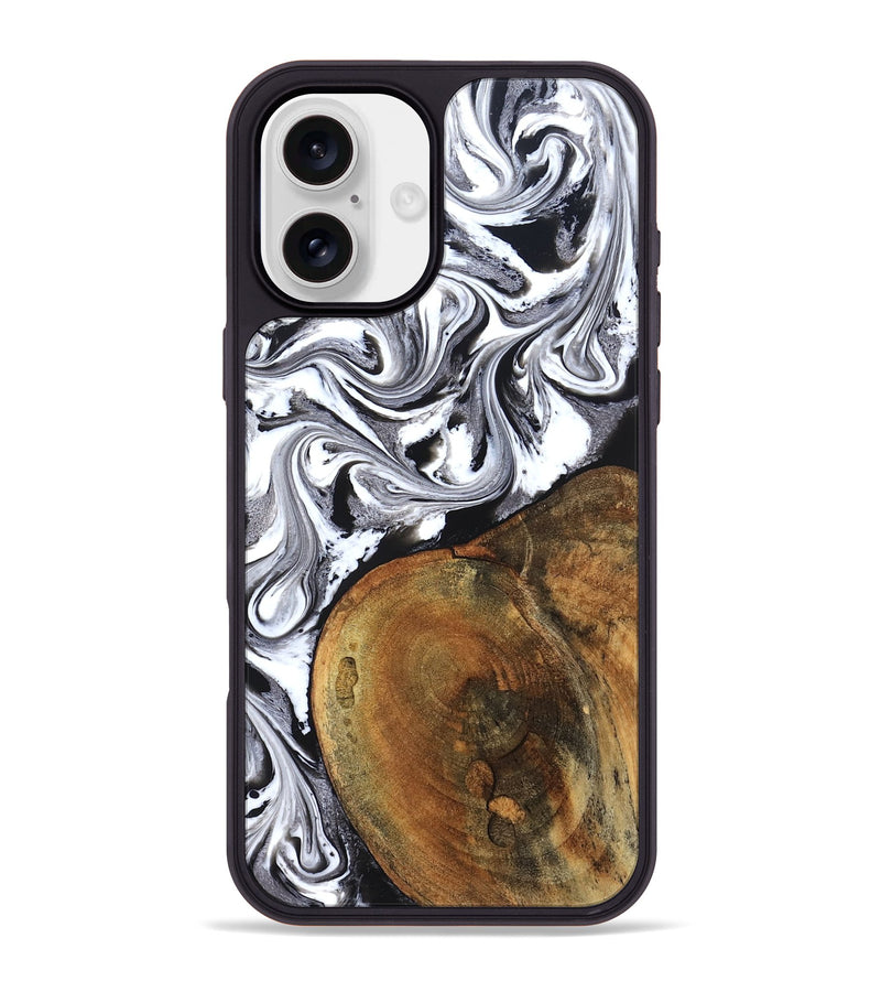 iPhone 16 Plus Wood Phone Case - Bess (Black & White, 827609)