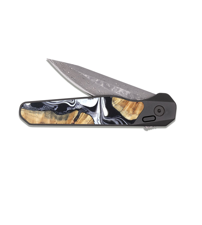 EDC Dark Damascus Wood Pocket Knife - Zack (Black & White, 827610)