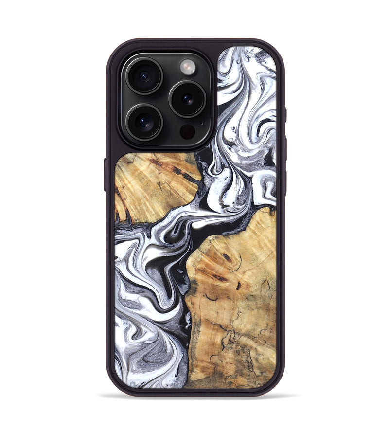 iPhone 15 Pro Wood Phone Case - Zack (Black & White, 827610)