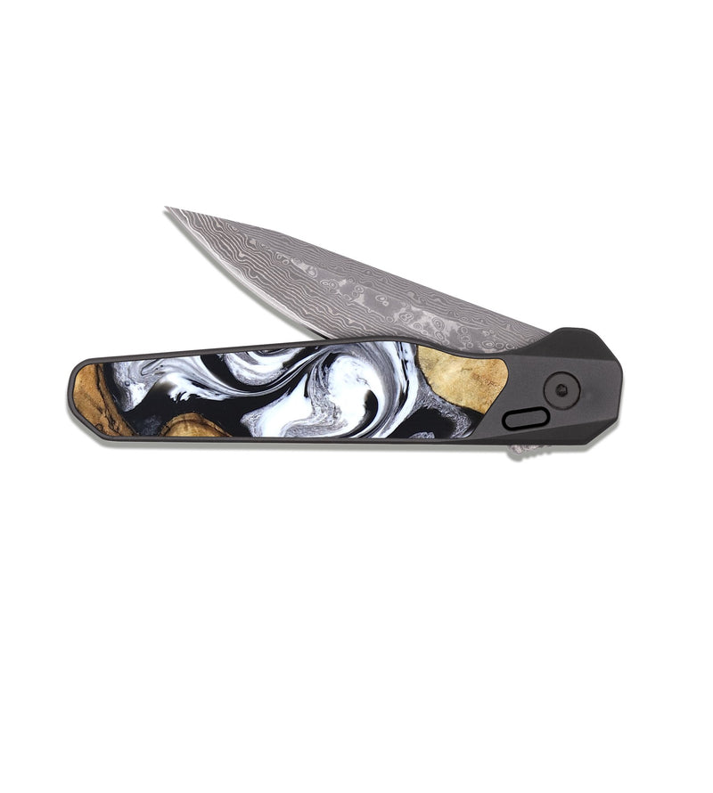 EDC Dark Damascus Wood Pocket Knife - Brad (Black & White, 827611)