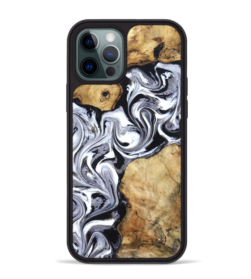 iPhone 12 Pro Max Wood Phone Case - Brad (Black & White, 827611)