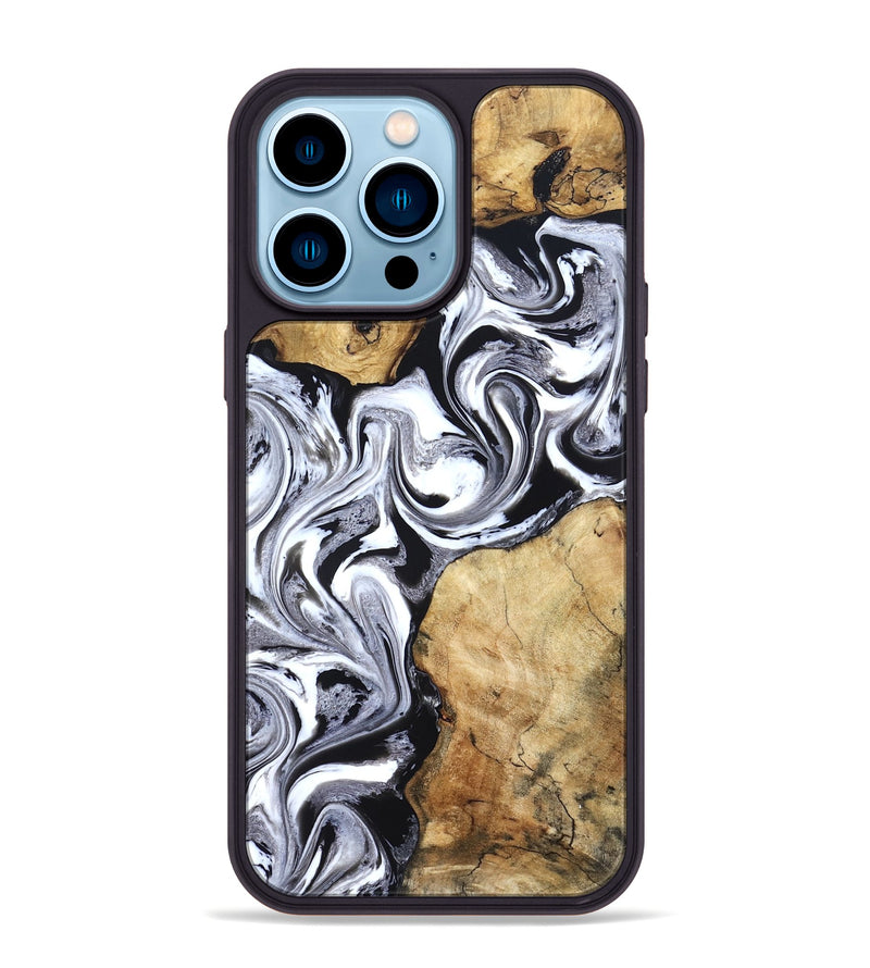 iPhone 14 Pro Max Wood Phone Case - Brad (Black & White, 827611)