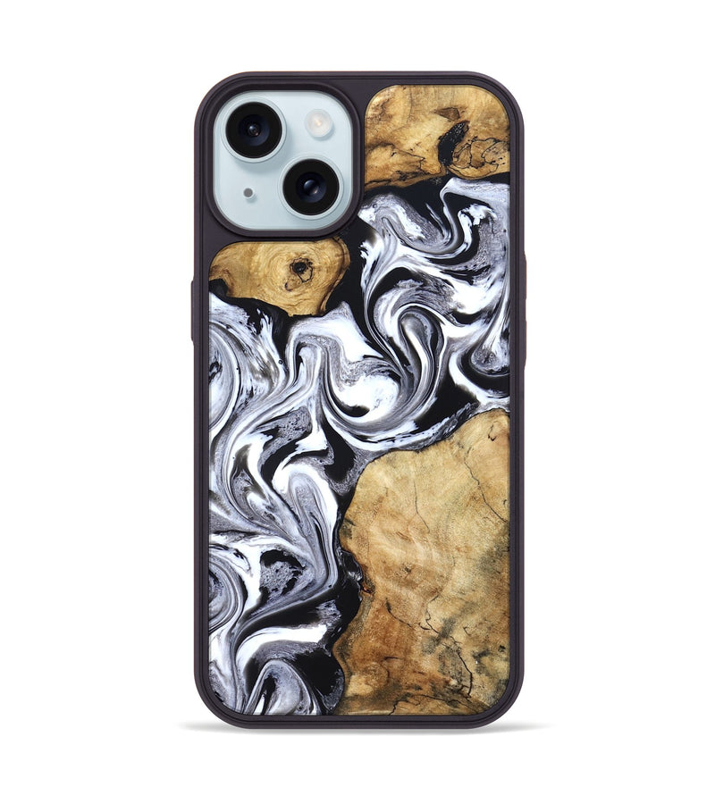 iPhone 15 Wood Phone Case - Brad (Black & White, 827611)
