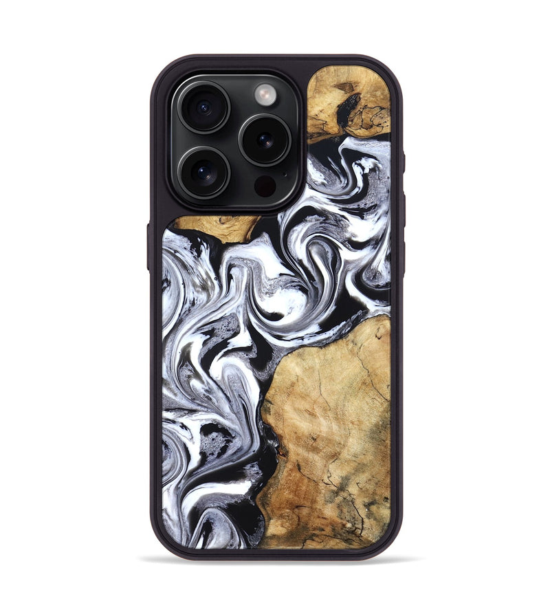 iPhone 15 Pro Wood Phone Case - Brad (Black & White, 827611)