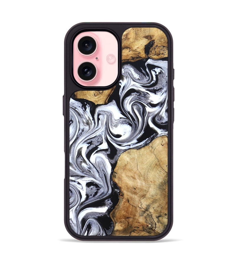 iPhone 16 Wood Phone Case - Brad (Black & White, 827611)