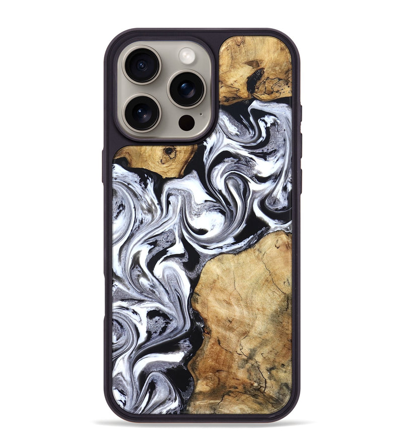 iPhone 16 Pro Max Wood Phone Case - Brad (Black & White, 827611)