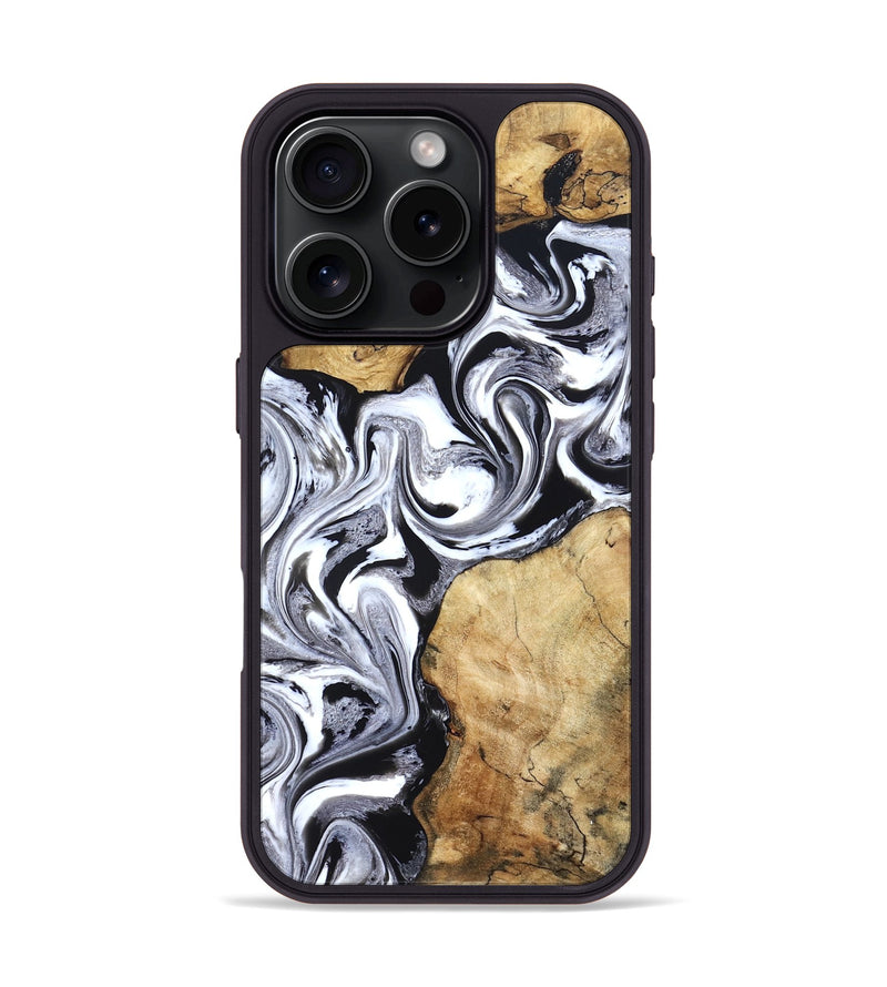 iPhone 16 Pro Wood Phone Case - Brad (Black & White, 827611)