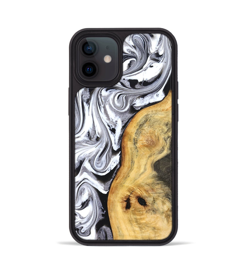 iPhone 12 Wood Phone Case - Geo (Black & White, 827612)