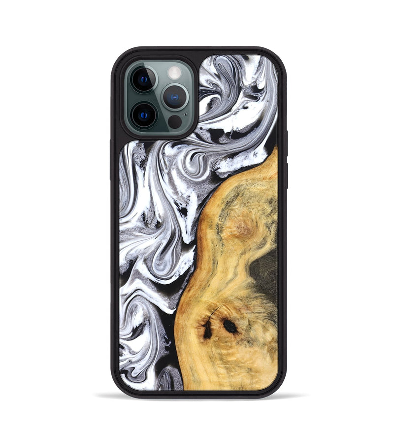 iPhone 12 Pro Wood Phone Case - Geo (Black & White, 827612)