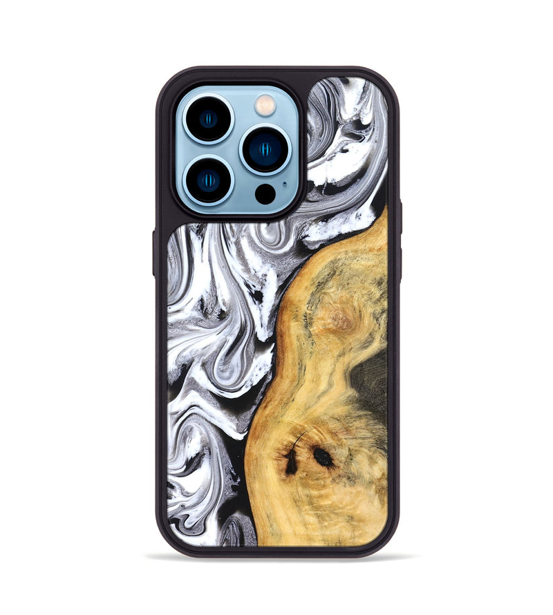 iPhone 14 Pro Wood Phone Case - Geo (Black & White, 827612)