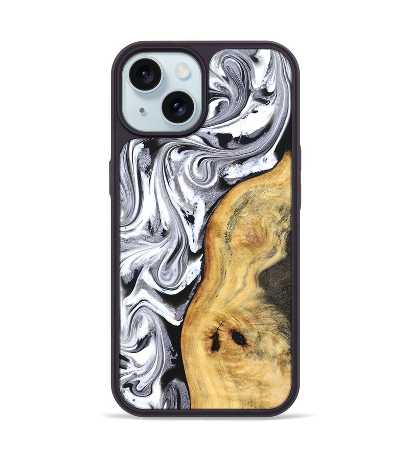 iPhone 15 Wood Phone Case - Geo (Black & White, 827612)