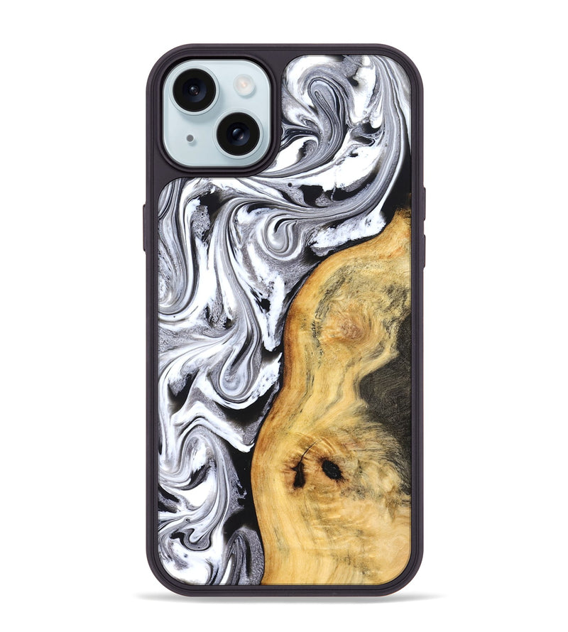 iPhone 15 Plus Wood Phone Case - Geo (Black & White, 827612)