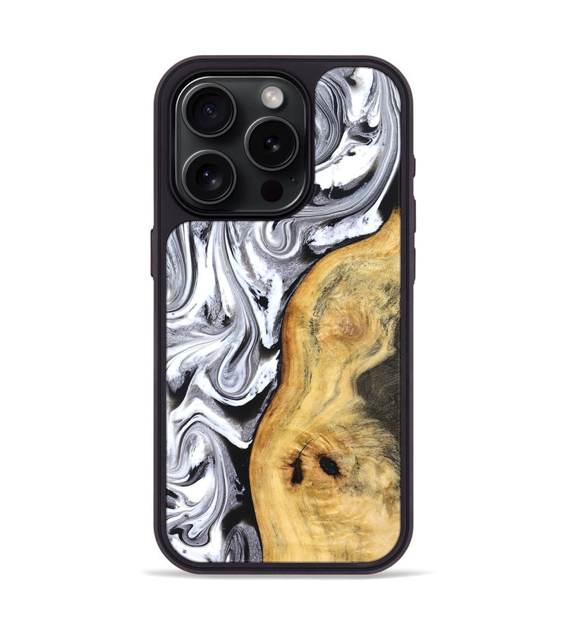 iPhone 15 Pro Wood Phone Case - Geo (Black & White, 827612)