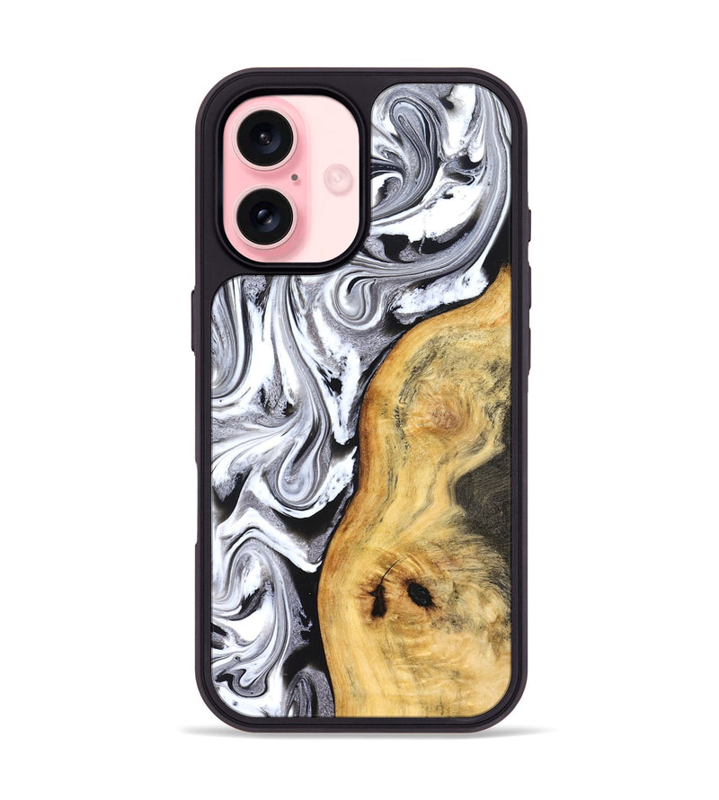 iPhone 16 Wood Phone Case - Geo (Black & White, 827612)