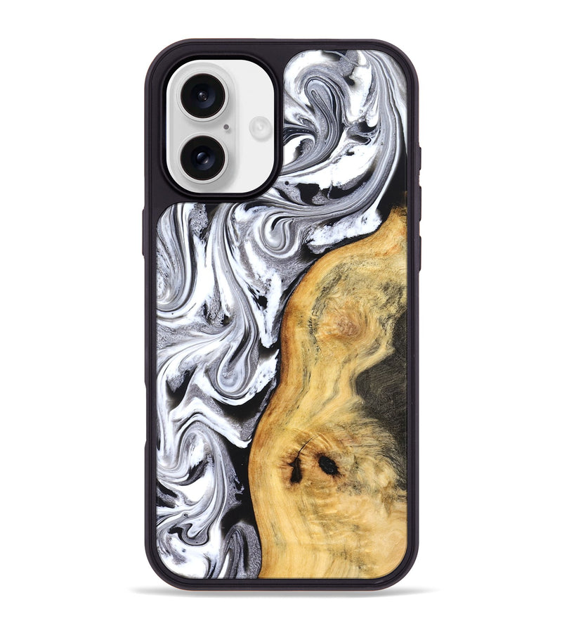 iPhone 16 Plus Wood Phone Case - Geo (Black & White, 827612)