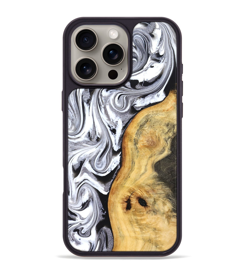 iPhone 16 Pro Max Wood Phone Case - Geo (Black & White, 827612)