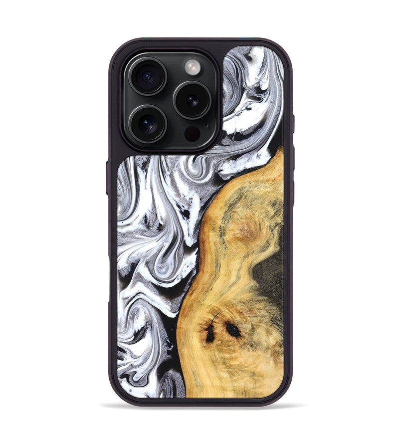 iPhone 16 Pro Wood Phone Case - Geo (Black & White, 827612)